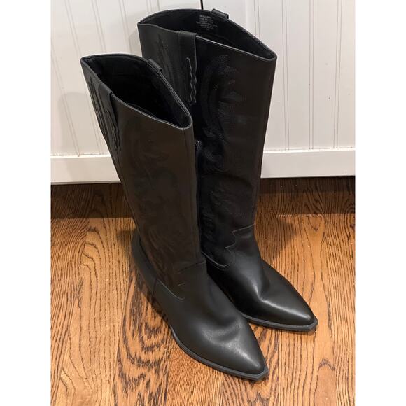 NWOB Crown Vintage Womens Sila Leather Cowboy Boots Blocked Heels Size 11W Black - Picture 2 of 9